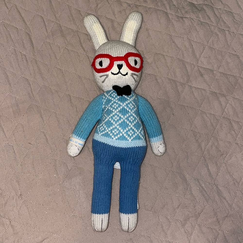 Cuddle + Kind Benedict Bunny Rabbit Boy Red Glasses Lovey Knit Plush Doll 16”